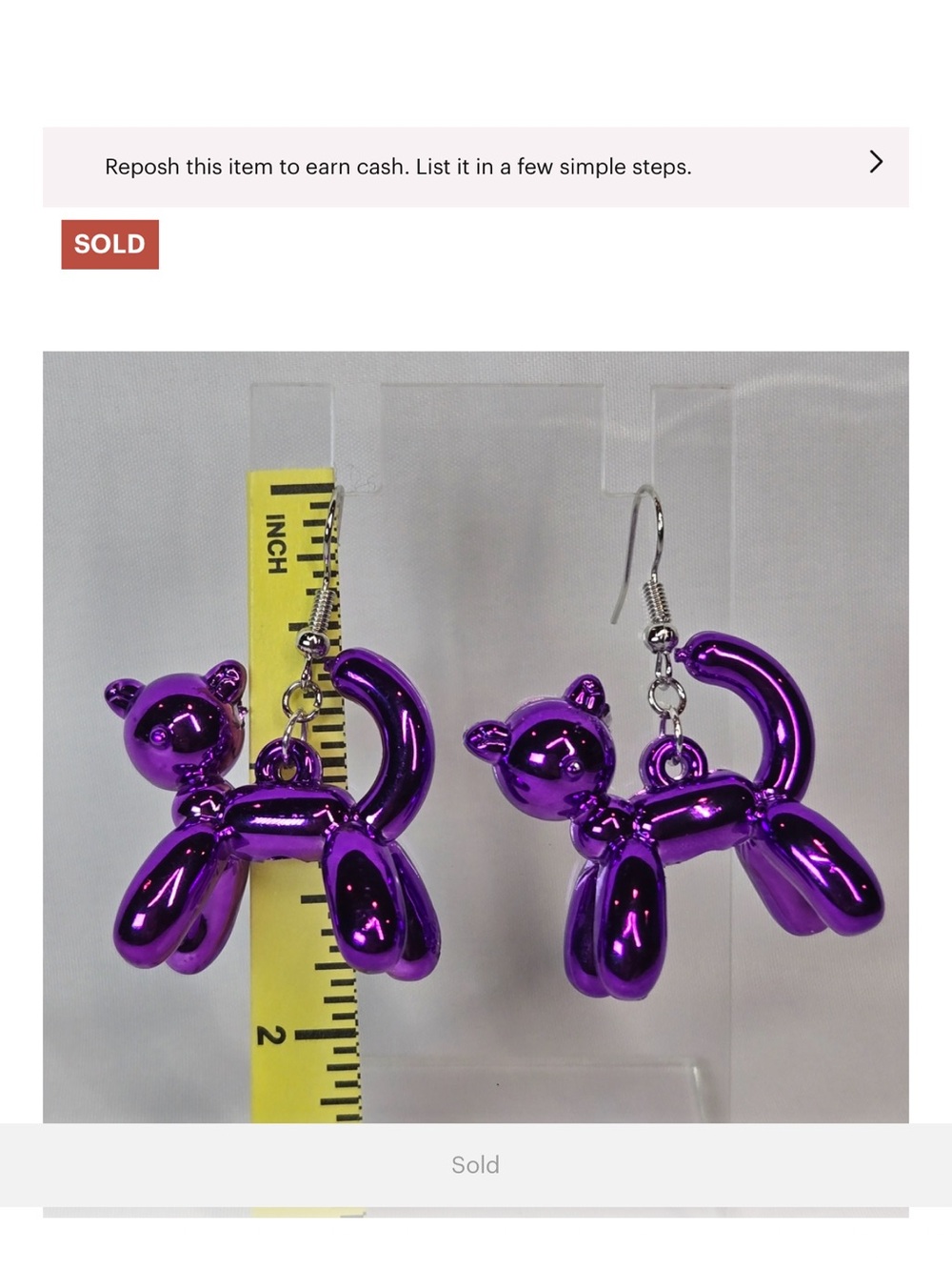 Purple Balloon Dog Earrings for Kids - Cute Shiny Animal Charm